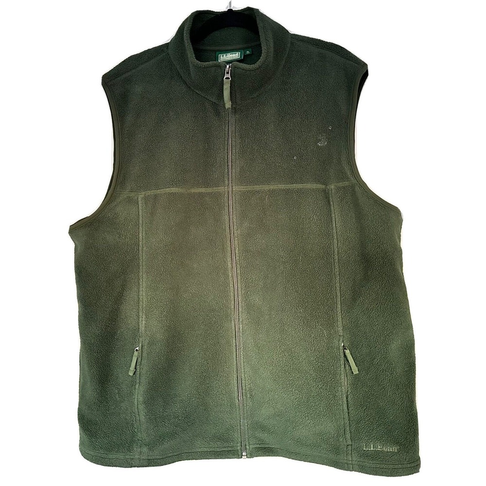 LL Bean Fleece Vest Men XLT Tall Full Zip with‎ Pockets Forest Green Sweater